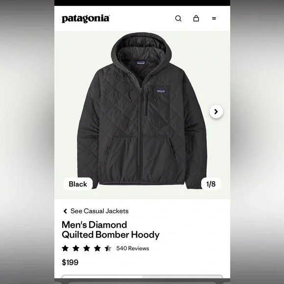 Patagonia Men’s Diamond Quilted Bomber Hoody NWOT - Picture 2 of 5